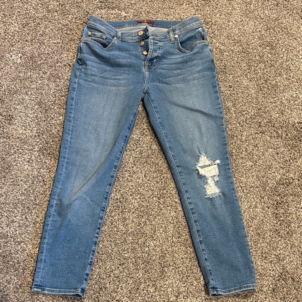 7 For All Mankind Blue Distressed Women Jeans